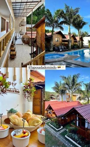 a collage of pictures of a resort at La Posada de Mindo in Mindo