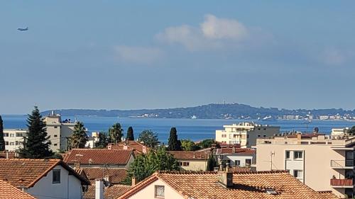 - une vue sur une ville avec des maisons et l'eau dans l'établissement A Toesca, à Cagnes-sur-Mer