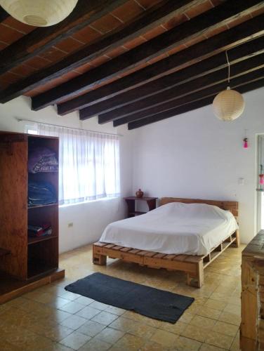 a bedroom with a large bed and a window at Linda casa en Tepoztlan centro 2 in Tepoztlán