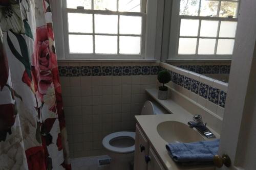 a bathroom with a sink and a toilet at Charming Classic Cottage 2Br in Durham