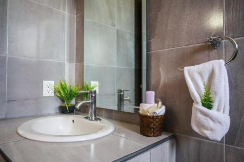 a bathroom with a sink and a mirror at Posada Del Carmen Aguascalientes in Aguascalientes