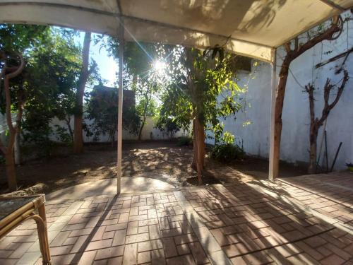 an empty patio with a tree in the shade at Villa Rose-Luxor in Luxor