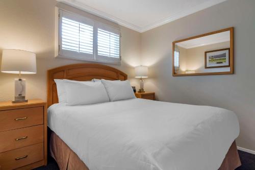 a bedroom with a white bed and a mirror at Best Western Inn at Penticton in Penticton