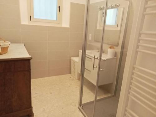 une salle de bain avec douche et lavabo dans l'établissement La garenne basse chez Sylvie, à Saint-Didier