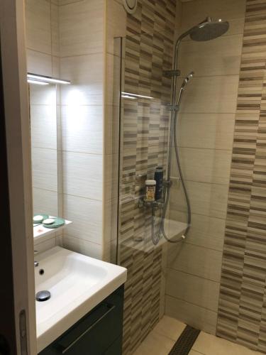 une salle de bain avec un lavabo et une douche dans l'établissement Quiétude, à Cannes