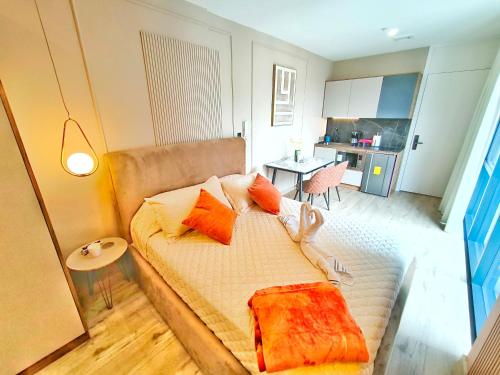 a small room with a bed and a kitchen at Republica del Salvador Coliving Ecuador XOE in Quito