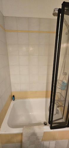 une baignoire dans une salle de bain avec douche dans l'établissement Appartement Fontaines - Soutar Prestige, à Paris
