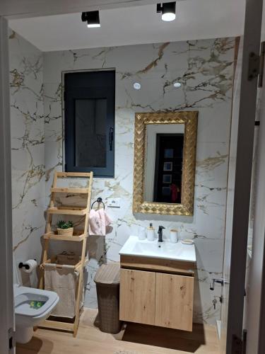 a bathroom with a sink and a mirror at Apartments Pepdjonovic in Ulcinj