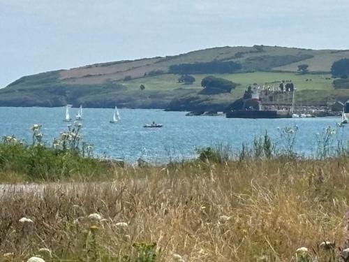 a view of a body of water with boats in it at Beautiful Seaside Cottage Wicklow town in Wicklow