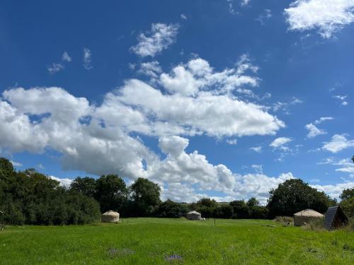 a field with a blue sky and clouds at Nordic Glamping at Botswicky - a nature based retreat in Bishopstone