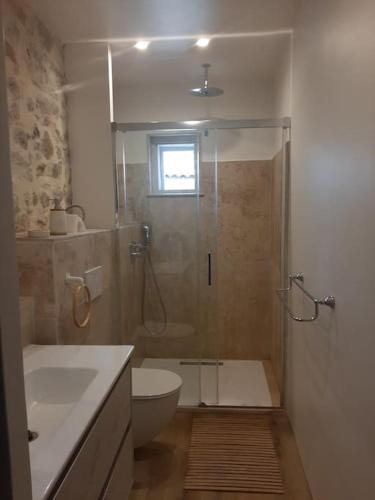 une salle de bain avec une douche, des toilettes et un lavabo dans l'établissement Atelier d'artiste, au Muy