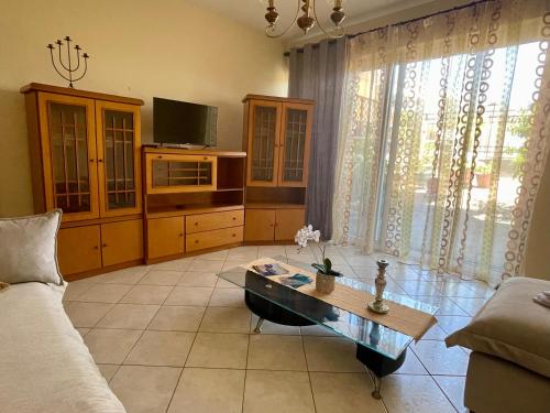 プレベザにあるOlga's houseのソファとコーヒーテーブルのあるリビングルーム