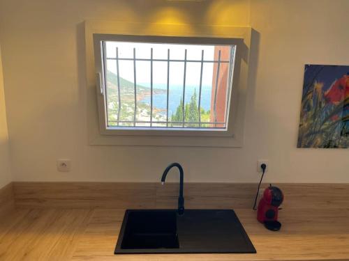 une cuisine avec un évier et une fenêtre dans l'établissement Villa Bleu Antheor, à Saint-Raphaël