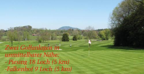 a golf course with a flag on a green field at Hotel-Restaurant Gasthaus Bonimeier in Niedergottsau