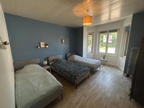 un salon avec deux lits et un canapé dans l'établissement La petite pause - Proche Amneville Thionville Lux, à Serémange-Erzange