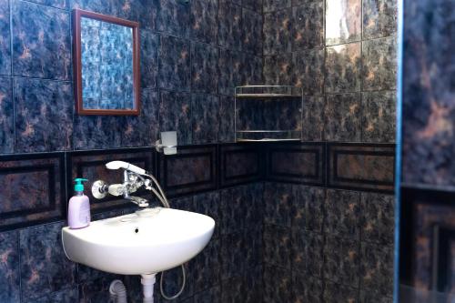 a bathroom with a sink and a mirror at Family House Katerini in Nesebar