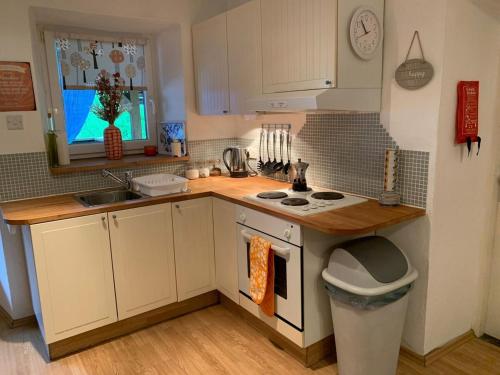 a small kitchen with a sink and a stove at Apartment Yiorgos in Bovec