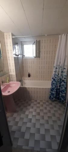 une salle de bain avec une douche, un lavabo et une baignoire dans l'établissement Agréable appartement de 80M2 dans Maison, à Lourdes