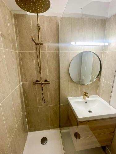 une salle de bain avec un lavabo et un miroir dans l'établissement Studio Coconing Aix-en-Provence, à Aix-en-Provence