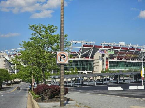 a no right turn sign in front of a stadium at Michele Palace in Hyattsville
