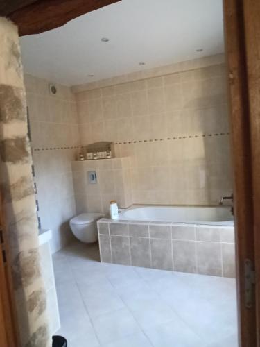 y baño con bañera y aseo. en Maison de charme dans un cadre exceptionnel, en Blennes