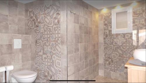 une salle de bain avec toilettes et douche dans l'établissement Studio avec mezzanine, à Antibes