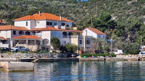 a large house on the shore of a body of water at Apartment Zaglav 3 - first sea row in Zaglav