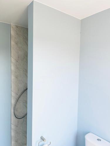 a bathroom with a white toilet in a room at Solo Glamping Pod - Sleeps 4 - Northumberland in Morpeth