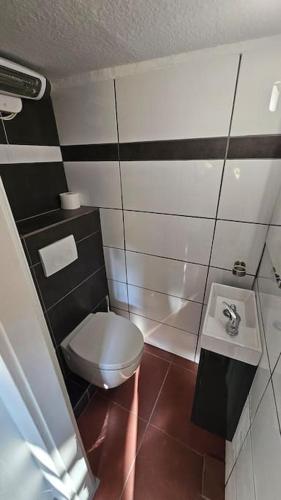 a small bathroom with a toilet and a sink at Casa Gia EG in Remagen