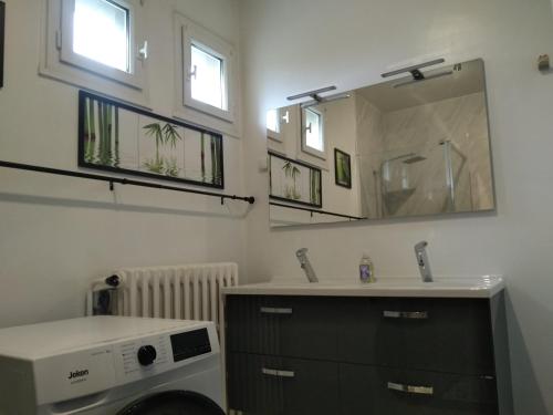 une salle de bain avec un lavabo et une machine à laver dans l'établissement Le Far Niente - Piscine Privée, à Orange