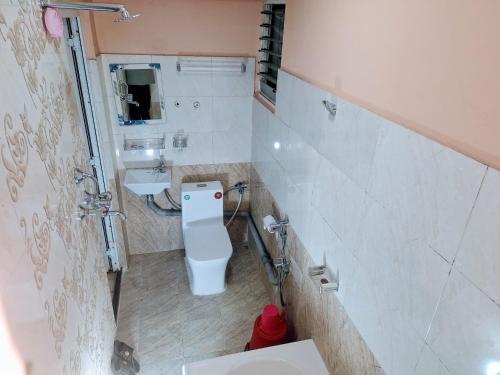 Trisūli BāzārHotel Royal Inn Batar的带马桶和水槽的小浴室