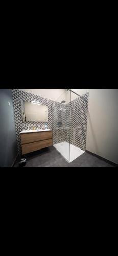 une salle de bain avec un lavabo et un miroir dans l'établissement Appartement de l ancienne poste, à Chalon-sur-Saône