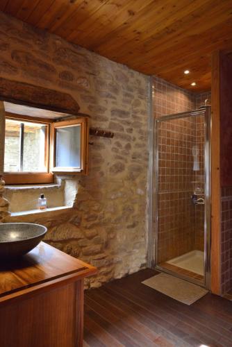 une salle de bain avec douche et lavabo dans l'établissement Gites&chambres d hôtes Les granges du Fournel, à Saint-Lattier