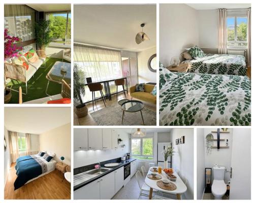 un collage de photos d'une chambre et d'un salon dans l'établissement Chantilly, à Rennes