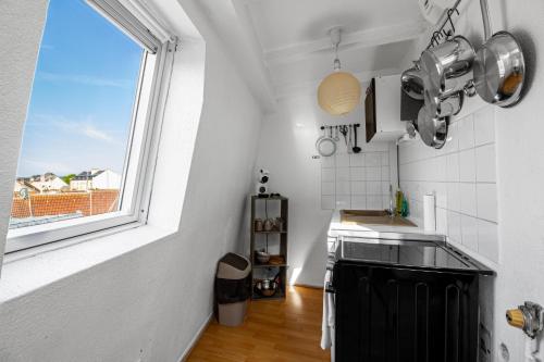 une petite cuisine avec un évier et une fenêtre dans l'établissement Sweet-Cathedral Hyper centre, proche gare, à Metz