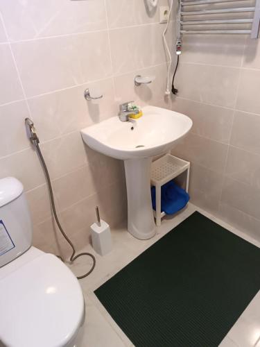 a bathroom with a white sink and a toilet at Alternative in Shekvetili