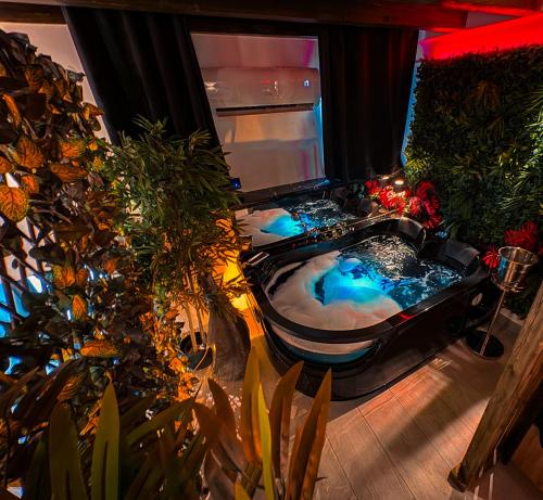 an overhead view of a hot tub in a room with plants at Rouge Suite & SPA PALERMO CENTRO in Palermo