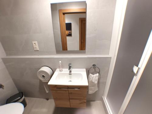 a bathroom with a sink and a mirror at Pensión La Estación in Logroño