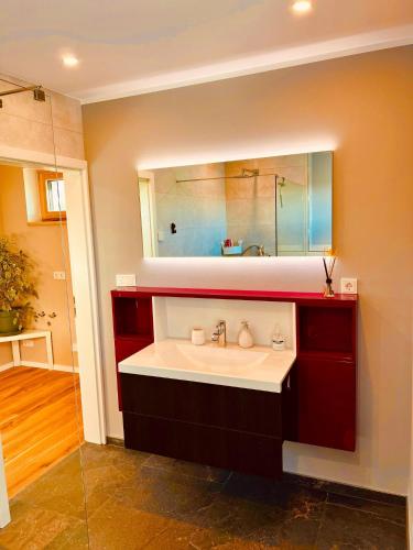 a bathroom with a sink and a mirror at Casa Treveris II in Trier