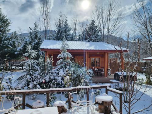 a cabin in the snow with snow covered trees at Cerro Indio in Potrerillos