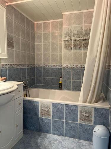 une salle de bain avec une baignoire et un lavabo dans l'établissement Charmante maison provençale, à Grasse