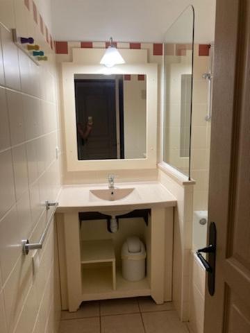une salle de bain avec un lavabo et un miroir dans l'établissement Cap d Agde Rochelongues, au Cap d'Agde