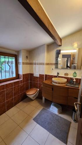 une salle de bain avec un lavabo et des toilettes et une fenêtre dans l'établissement Townhouse proche de Paris, à Chaville