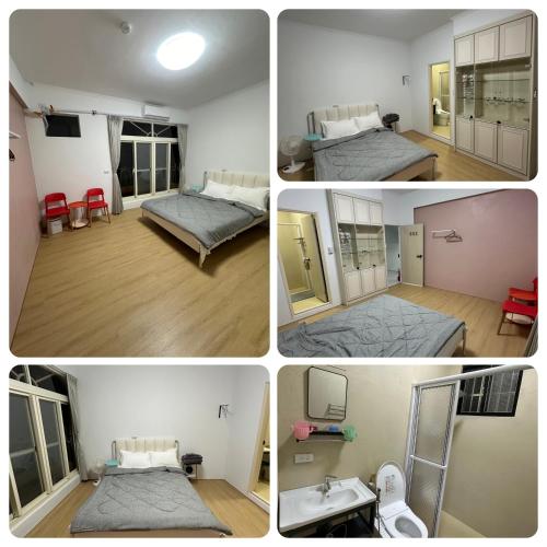 a group of four pictures of a room at Pisces 83 Home in Daxi
