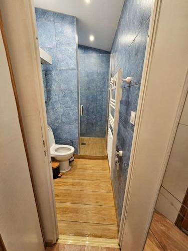 Un pequeño baño con inodoro y pasillo. en studio, en Saint-Nazaire