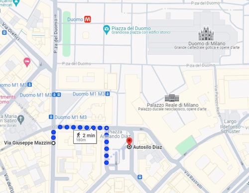 a map of a city with red dots at Duomo Prestige in Milan