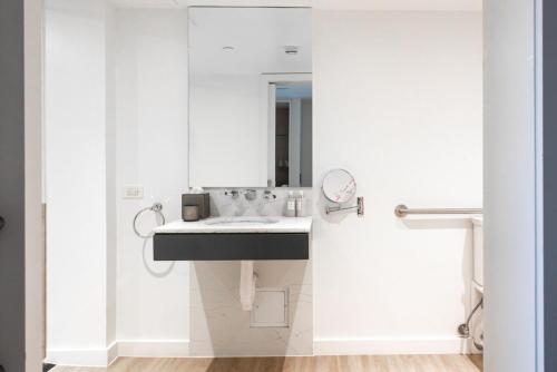 a bathroom with a sink and a mirror at Hotel Zena Washington DC in Washington