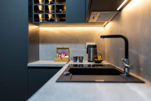 a kitchen with a sink and a counter top at Casa Cordis in Korduševci