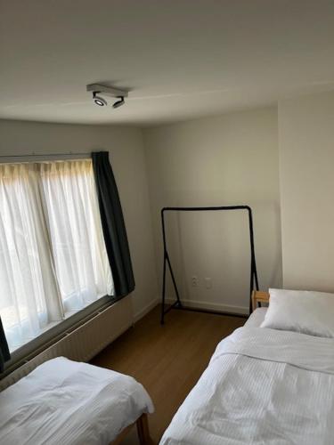 a bedroom with two beds and a window at Appartement 'Le Petit Paris' in Geel