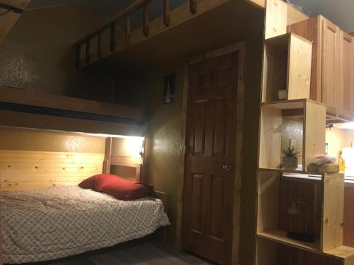 a bedroom with a bunk bed with a ladder at Cabin 2 Brand new Rental car available in Custer